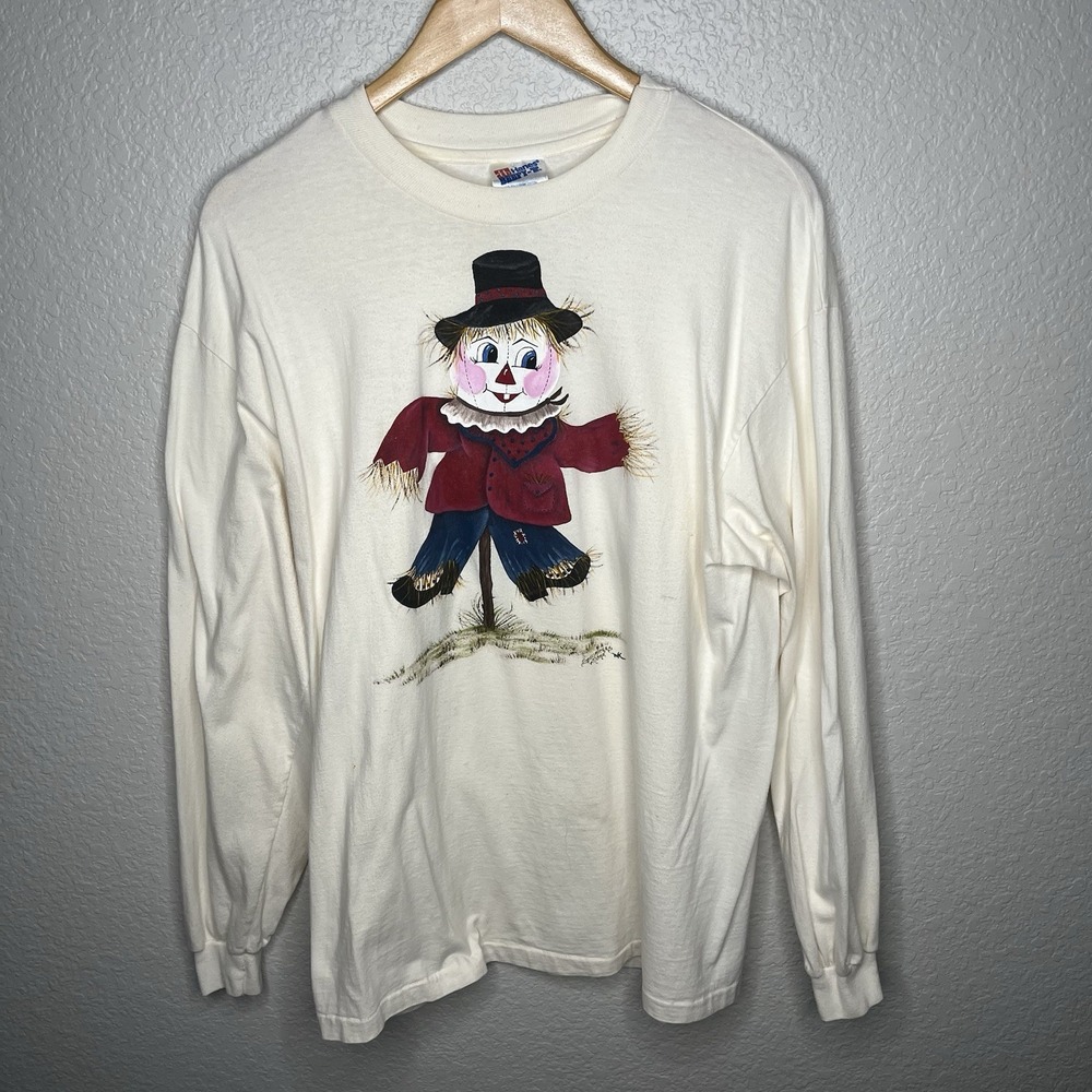 Vintage Fall Scarecrow Long Sleeve Shirt Halloween Festival Oz Made In USA Large